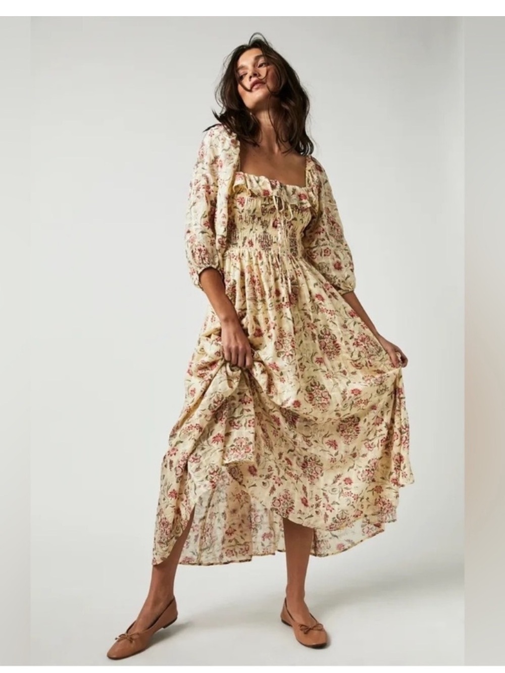 Free People Oasis Printed Midi Dress with Floral Print